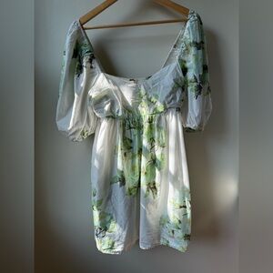 FREE PEOPLE Peony Puff Sleeve‎ Babydoll Mini Dress Floral Milkmaid Coquette S